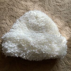Winter white fuzzy hat and gloves